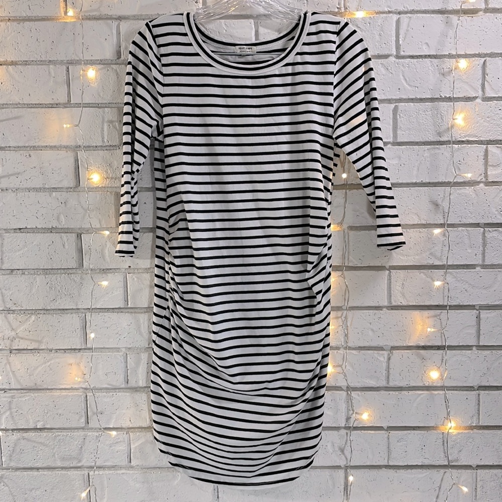 Black and White Striped Bodycon Maternity Dress